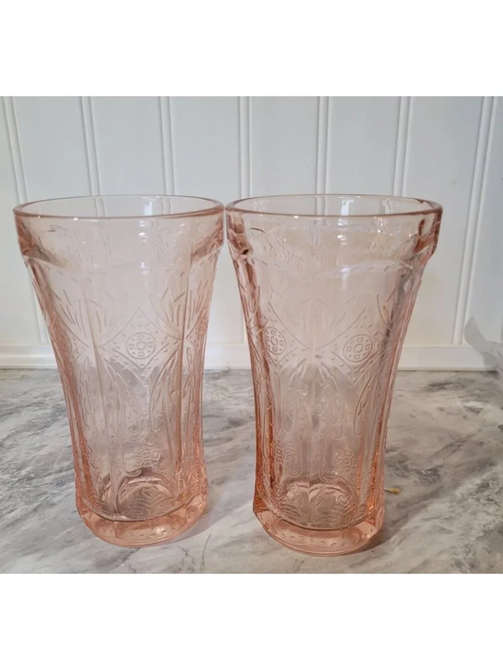 Indiana Glass Pink Depression Recollection Madrid Pattern Tumbler Glasses 12 Oz
